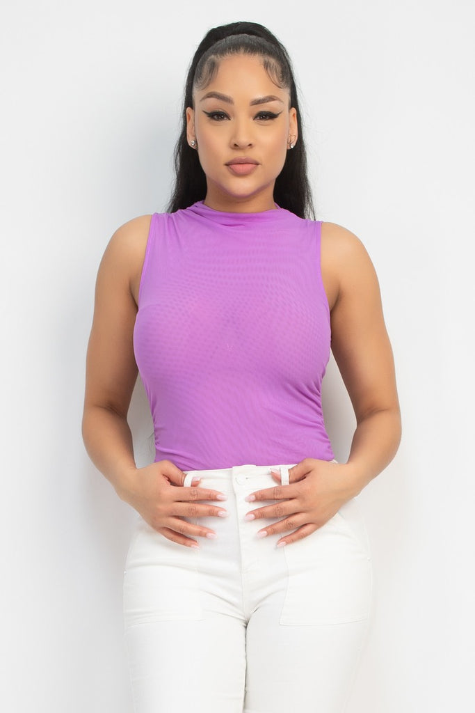 Better In Business Mock Neck Shirred Top - Purple