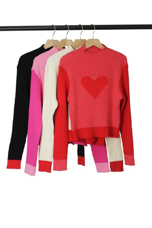 Starella Heart Ribbed Sweater- Red