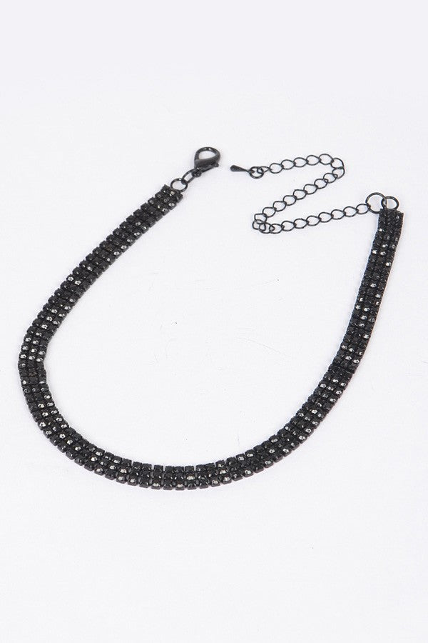 Circle It Black Crystal Choker Necklace