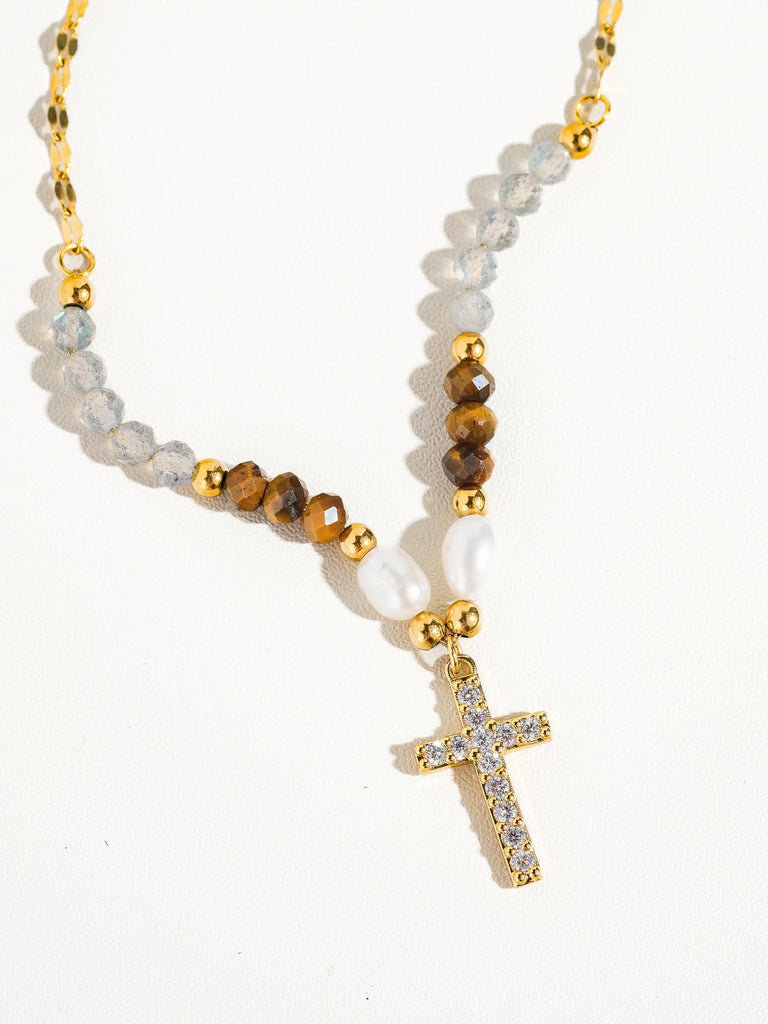 18K Beaded in Faith Cross Necklace