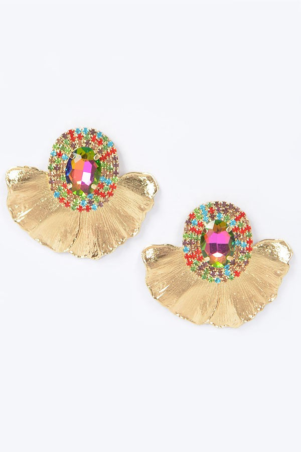 Gilded Leaf Glam Earrings - MULTICOLOR
