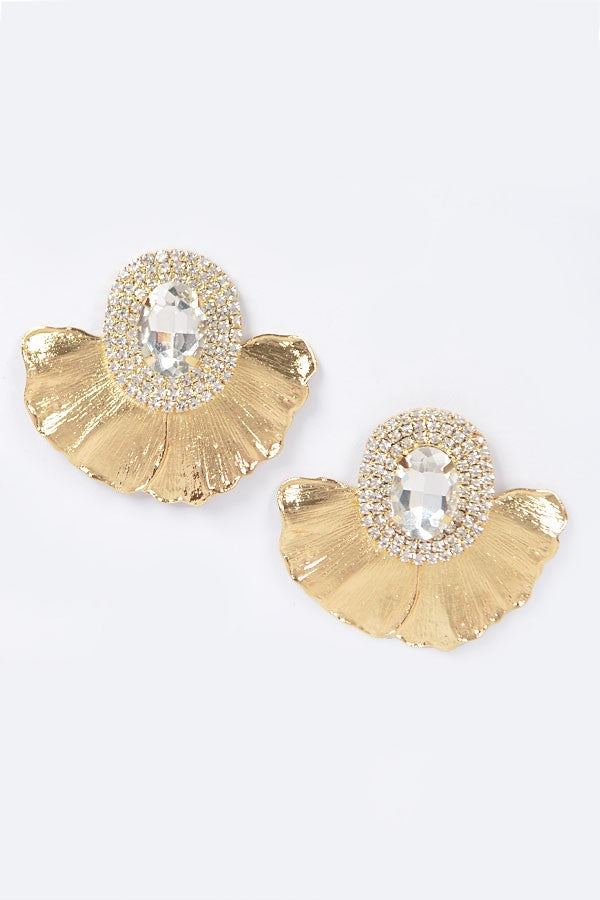 Gilded Leaf Glam Earrings - CLEAR