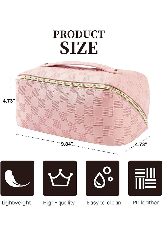 Pink Racer Checked Out Zipper Cosmetics Zip Up Bag