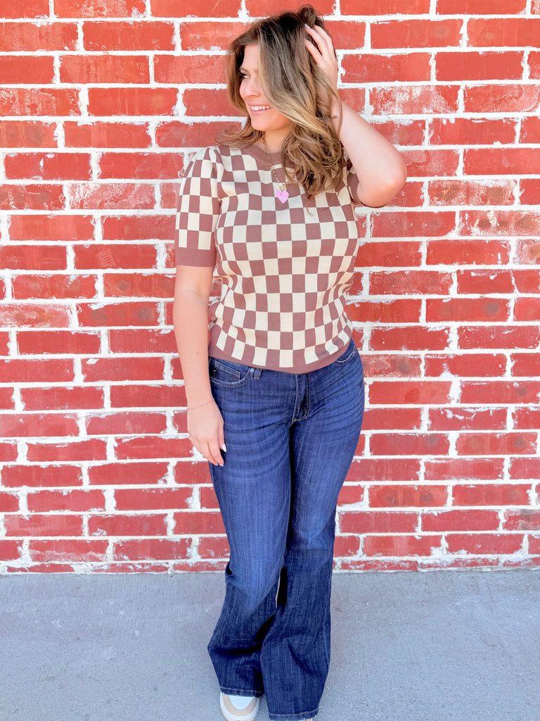 Coco Checkered Pattern Short Sleeve Top