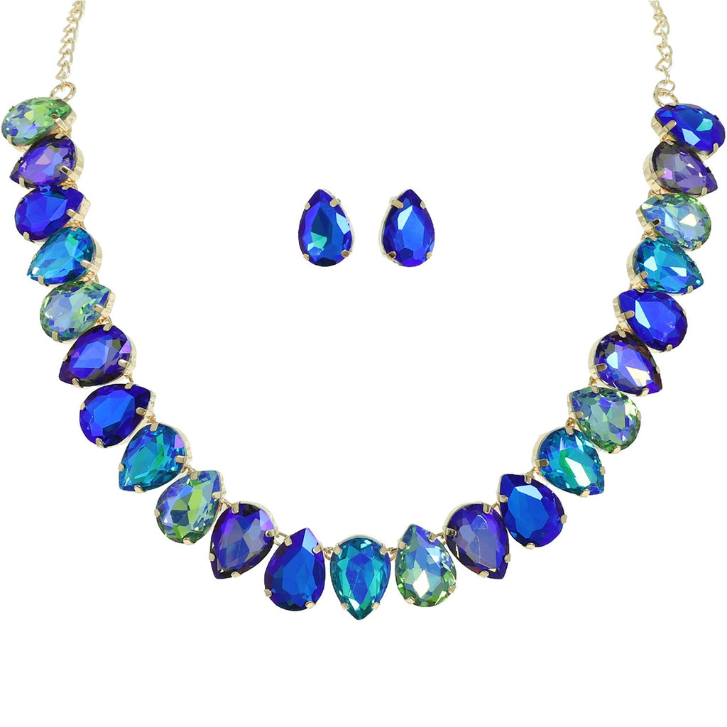 Deep Ocean Teardrop Crystal Necklace Set