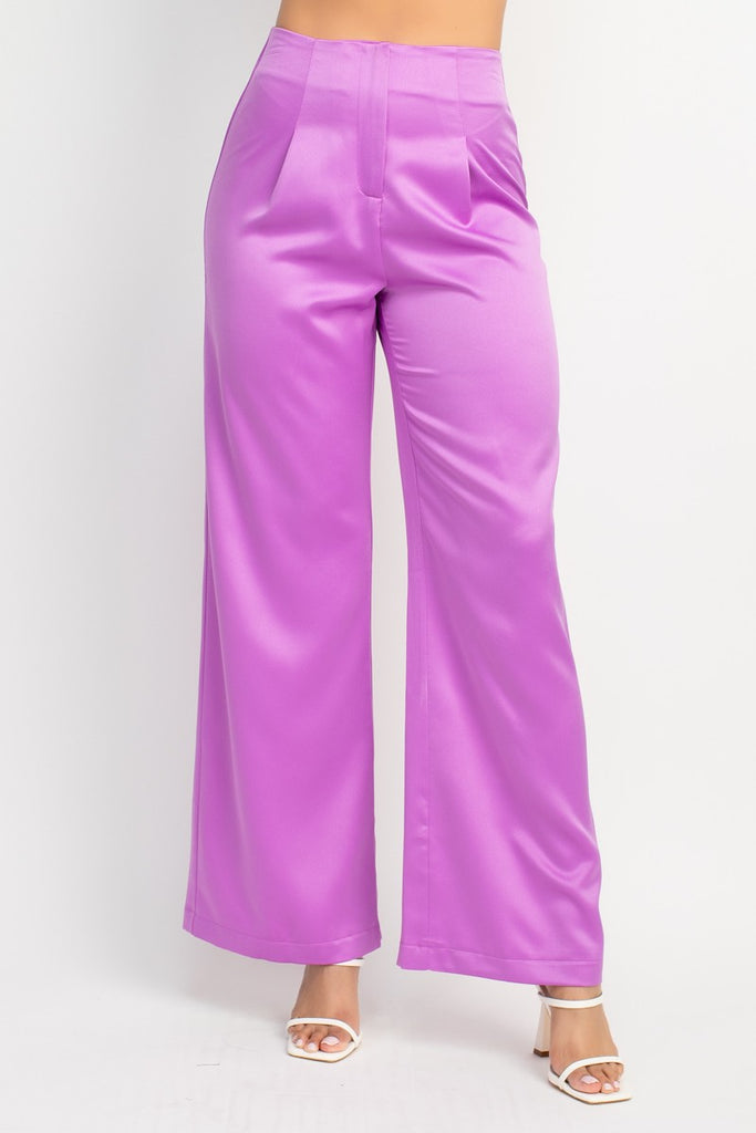 Satin High-Rise Wide Leg Pants- Purple