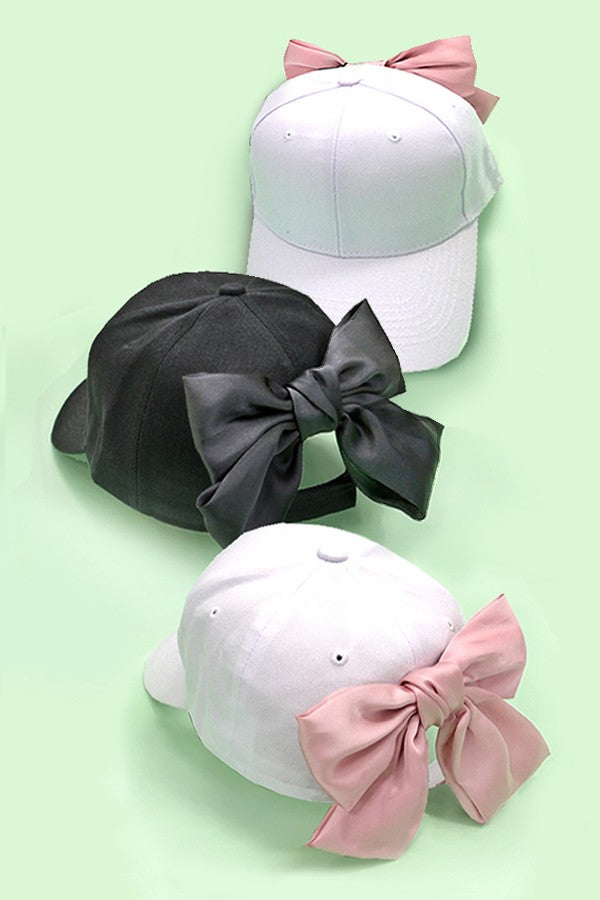 Pink & Ivory Backside Bow Ballcap Hat