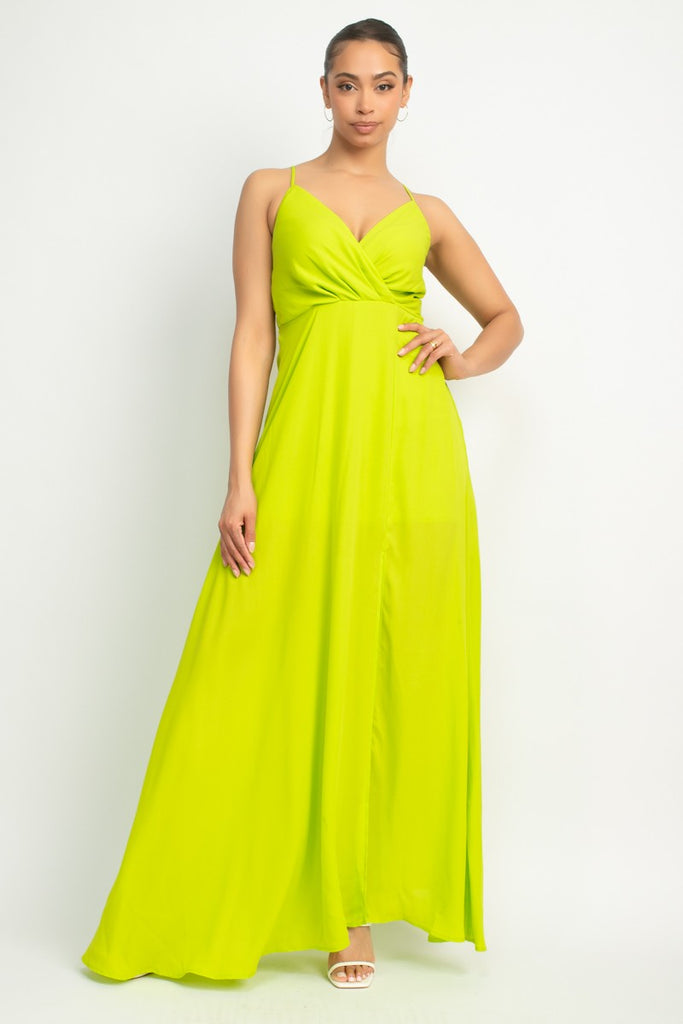 Solid Meadows Zippered Maxi Dress in Lime