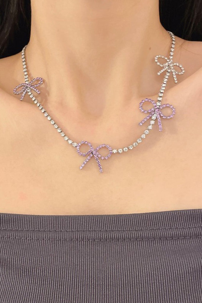 Ritzy Rhinestone Crystal Bow Necklace