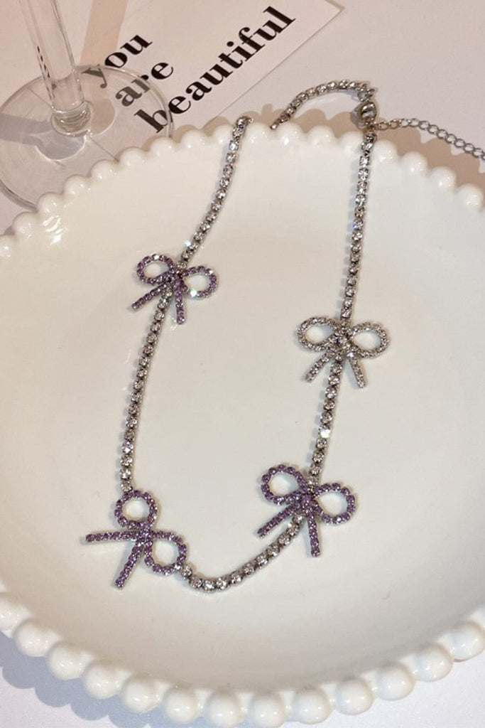 Ritzy Rhinestone Crystal Bow Necklace