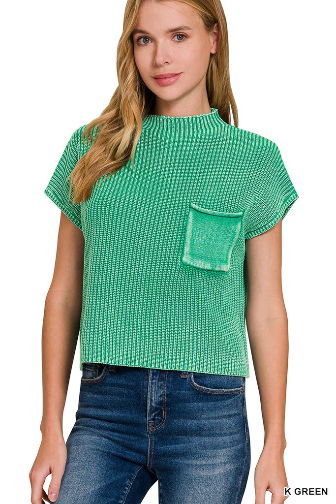 Hey Kelly Green Washed Mock Neck Top (Copy)