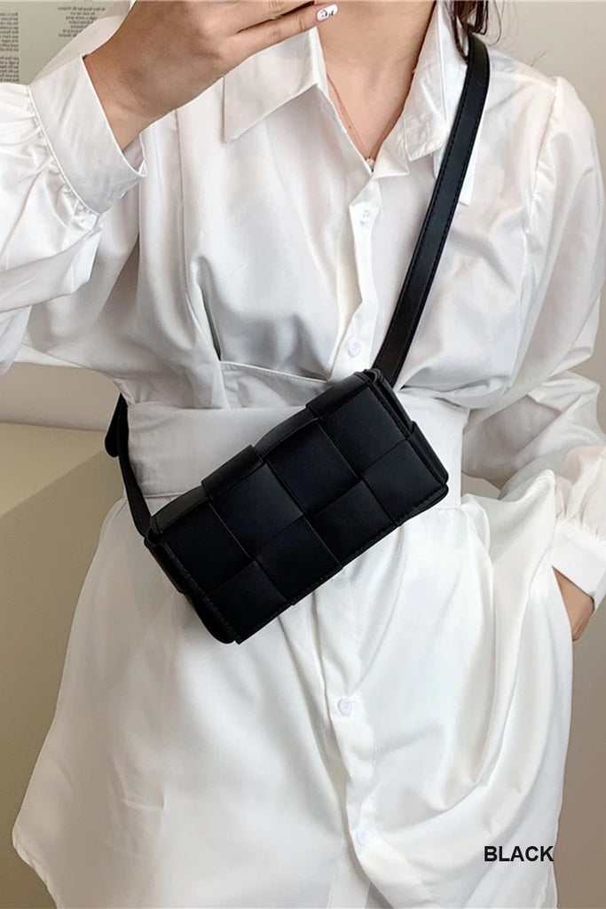 Whitley Woven Crossbody Handbag- Black