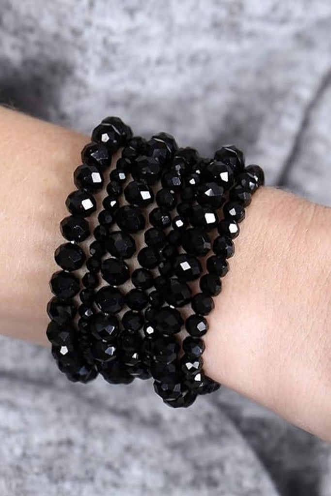 Stackable Beaded Bracelet Set- Black