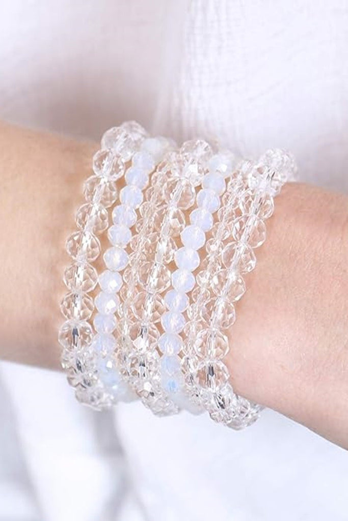 Stackable Beaded Bracelet Set-White