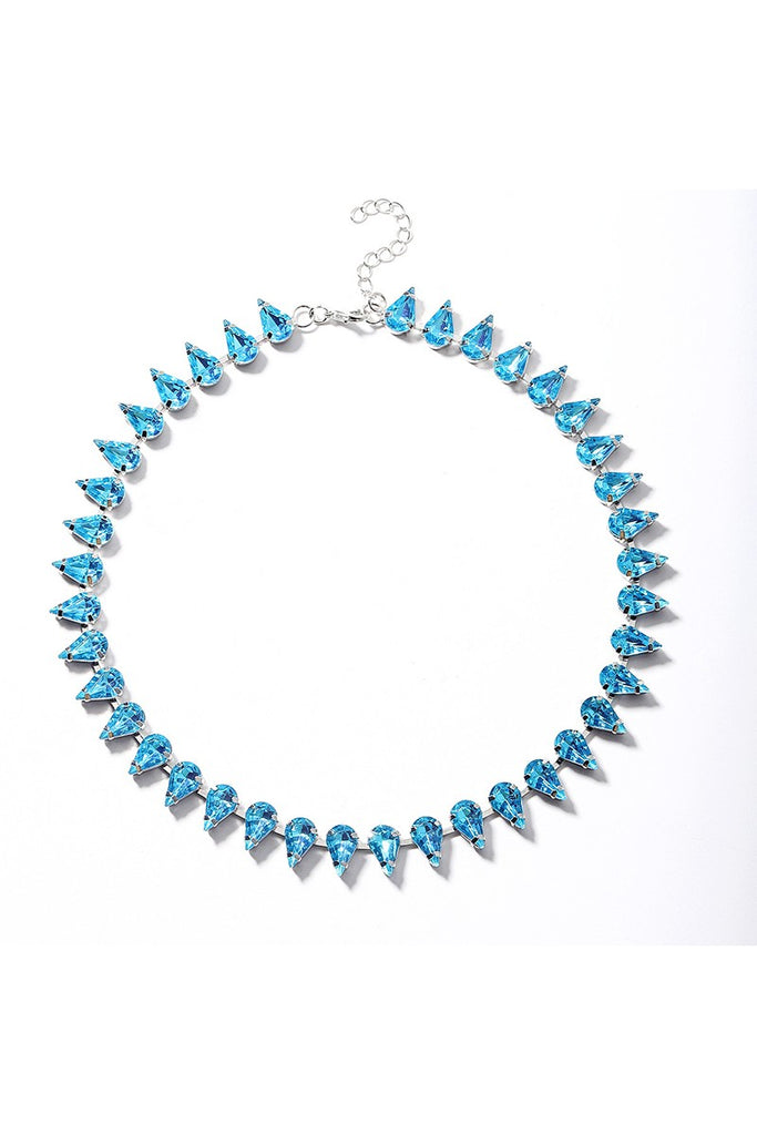 Darcy Crystal Chain Necklace-Sky Blue