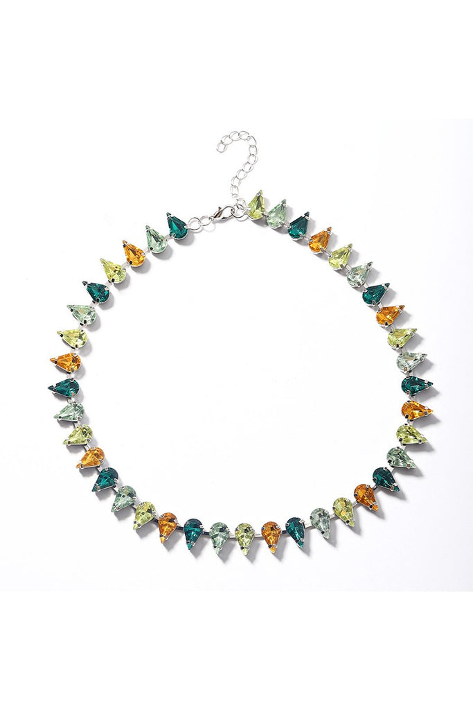 Darcy Crystal Chain Necklace- Green Multi