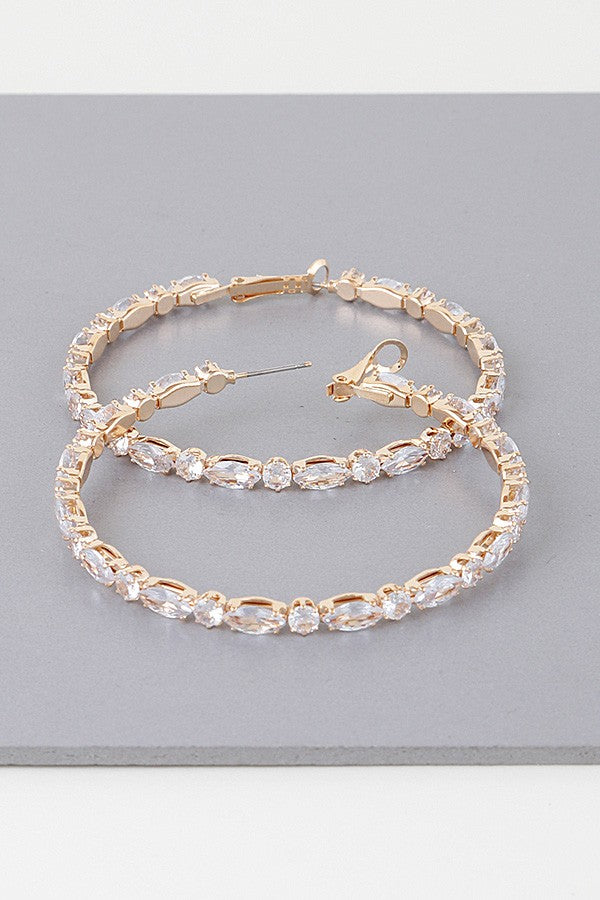 Gold Simple Radiance Crystal Hoop Earrings