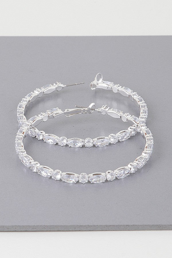 Silver Simple Radiance Crystal Hoop Earrings