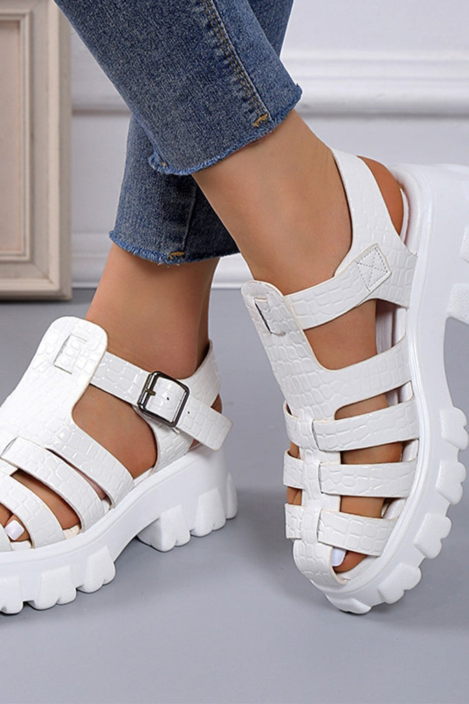 Summer White Buckle Hollow Out Sandals