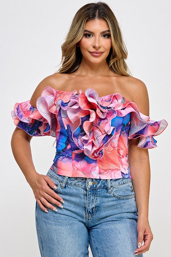 Lilly Dreaming Ruffle Blouse in Pink Mixer