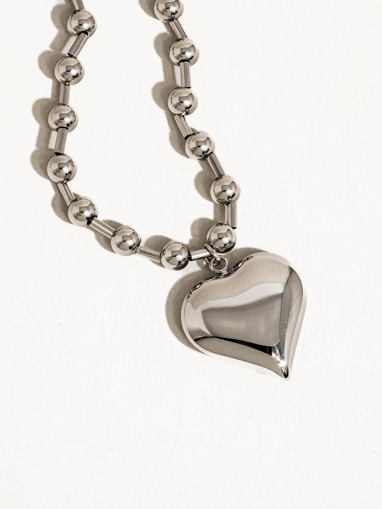 Plated Silver Chunky Heart Necklace