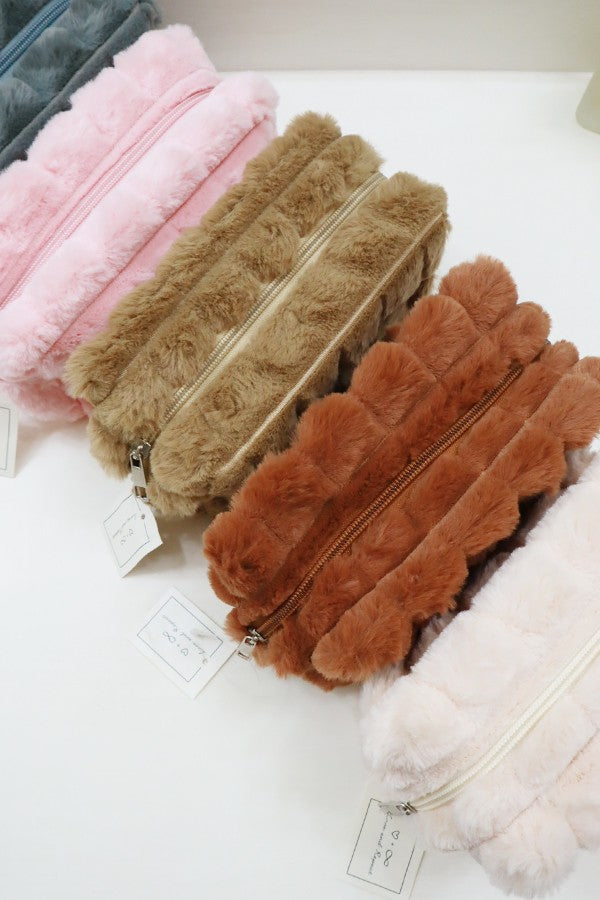 Faux Fur Quilted Cosmetics Pouch