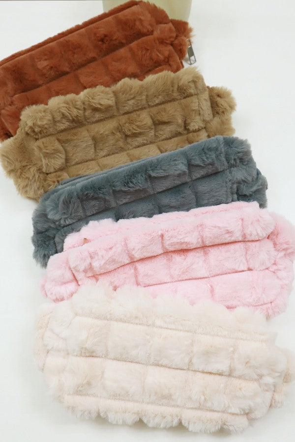 Faux Fur Quilted Cosmetics Pouch