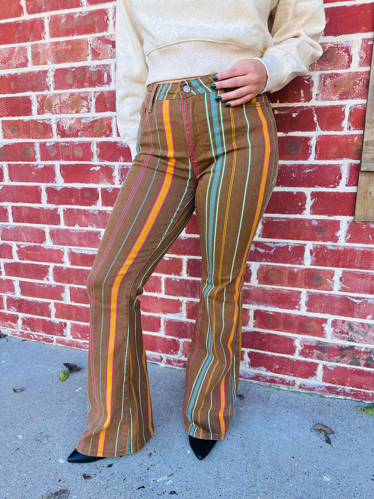 Vintage Vibed Stripe Flare Denim Jeans