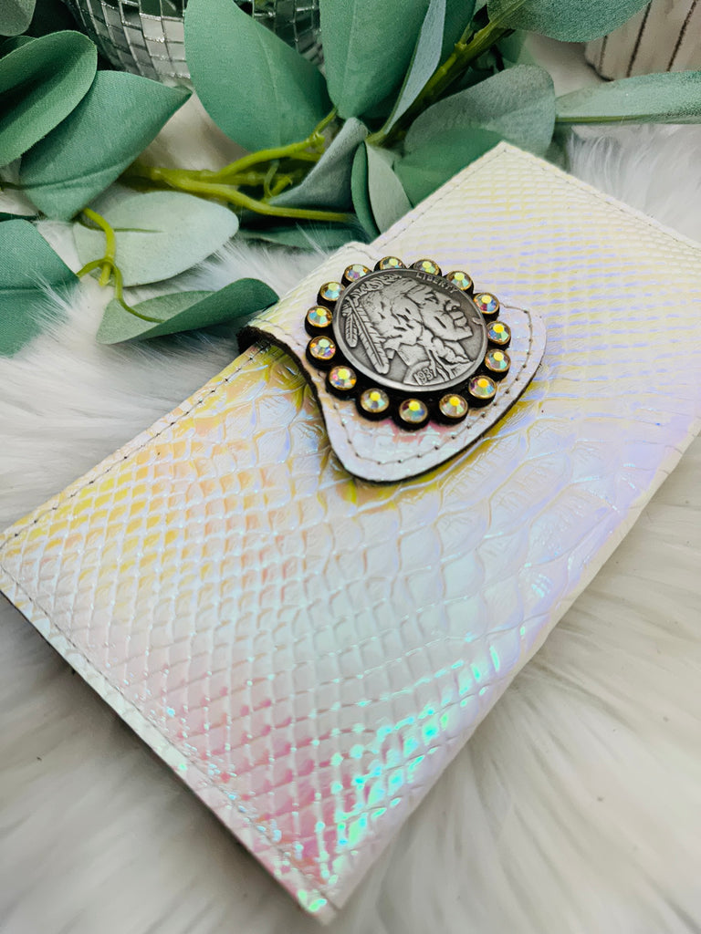 White Iridescent Hologram Coin Small Wallet