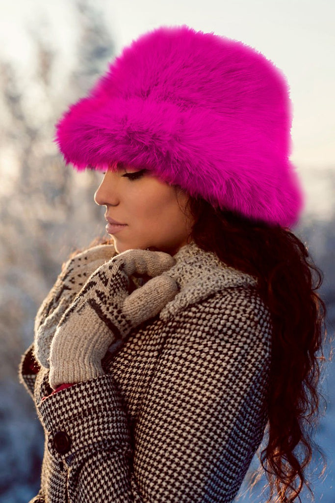 Fall Fur Couture Bucket Hat - Fuchsia