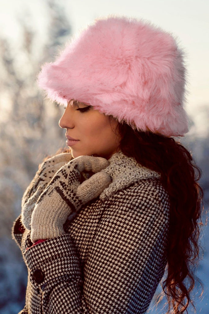 Winter Fur Couture Bucket Hat - Blush Pink