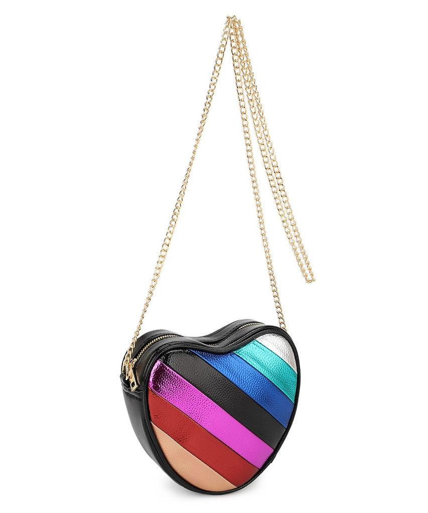 Giving Love Black Multi Rainbow Heart Crossbody Purse