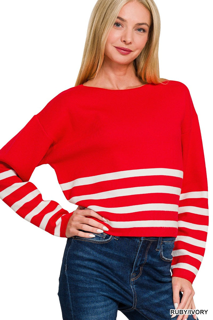 Candy Crush Red Striped Viscose Sweater Top