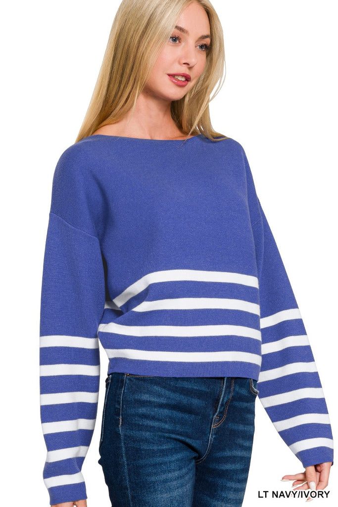 Fall Sailor Navy Striped Viscose Sweater Top