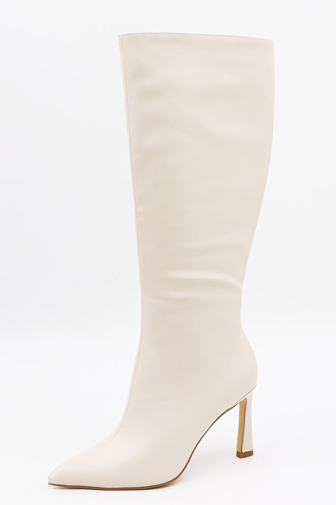 Miss Madam Ivory Vegan High Heel Knee Boots