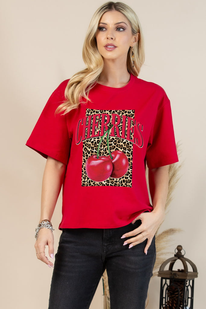 Chosen Not Picked Cherry Short Sleeve Graphic Crewneck Top