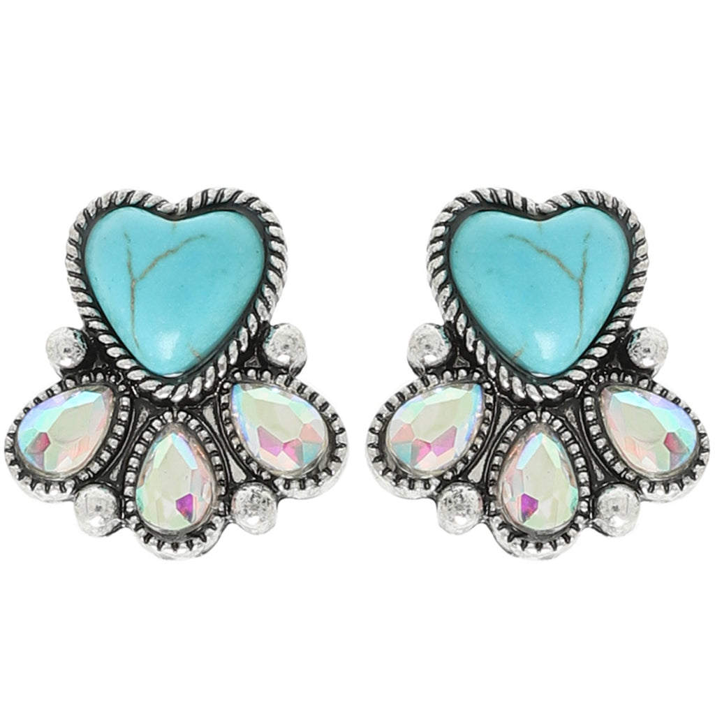 Western Bloom Stud Earrings - Turquoise