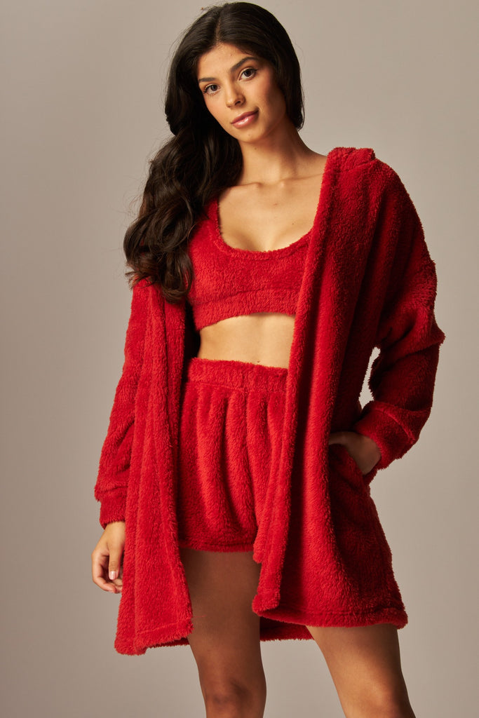 Cuddle Up Diva Sherpa 3 Piece Set in Burgundy Rose