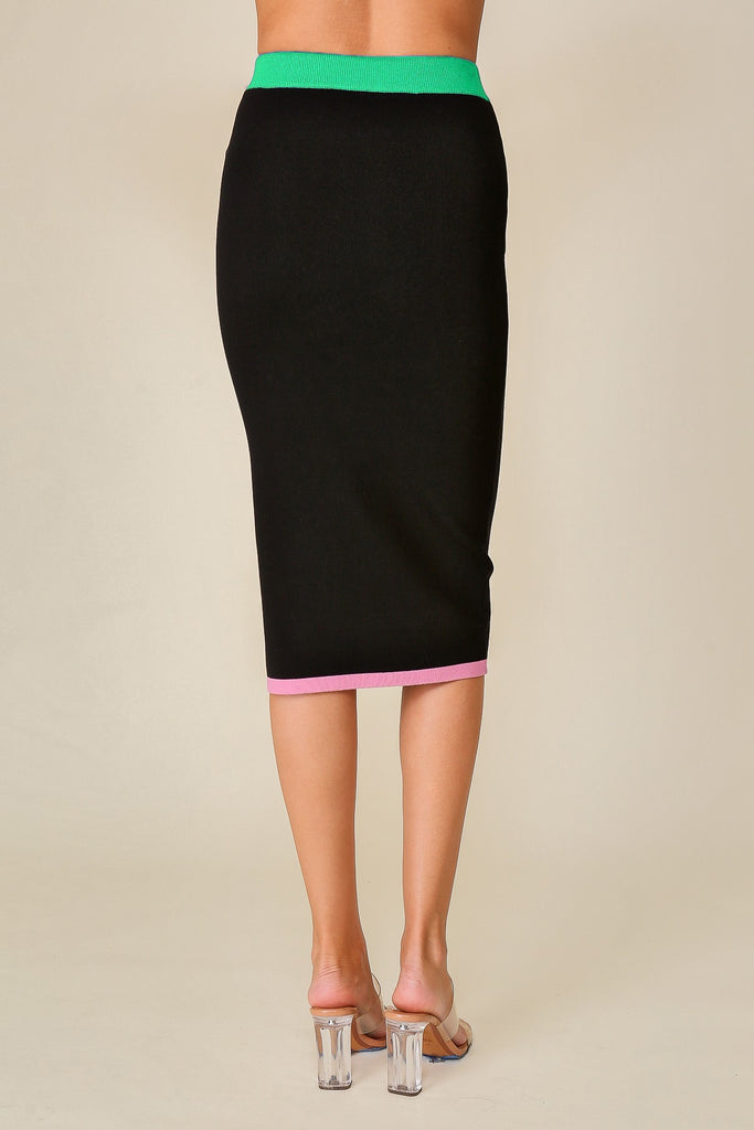 Lined and Seams Ribbed Black Multi Hemmed Maxi Skirt