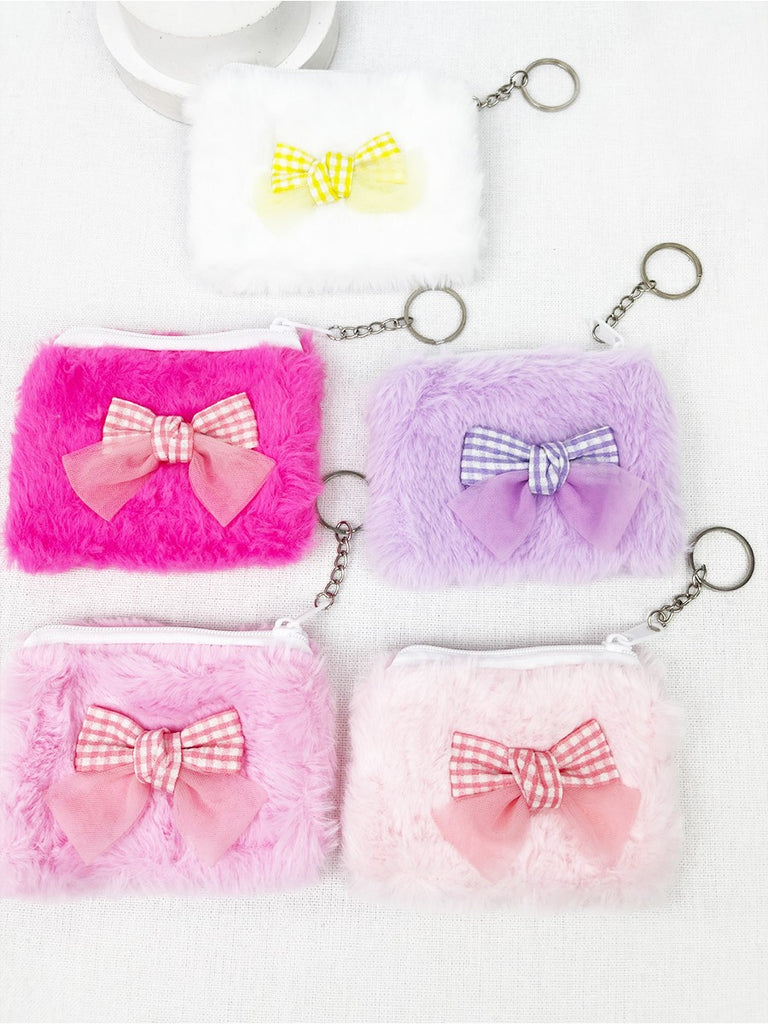 Clean Girl Bows and Fur Coin Purse with Key Ring