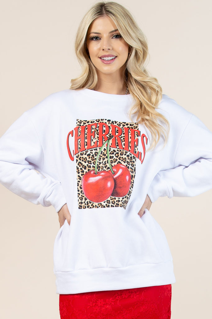 Ivory Cherry Picking Leopard Long Sleeve Top