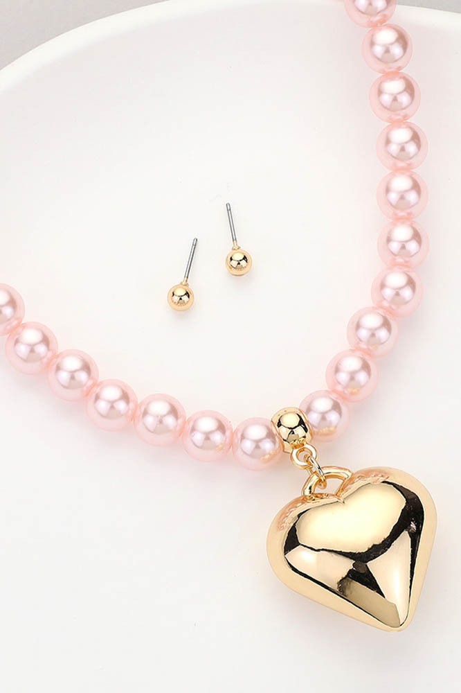 Silk Roses Heart Necklace and Earring Set