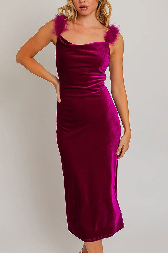 Velvet Dreams Trim Side Slit Dress