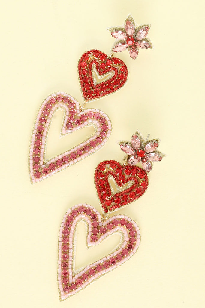 Tier of Hearts Beaded Earrings