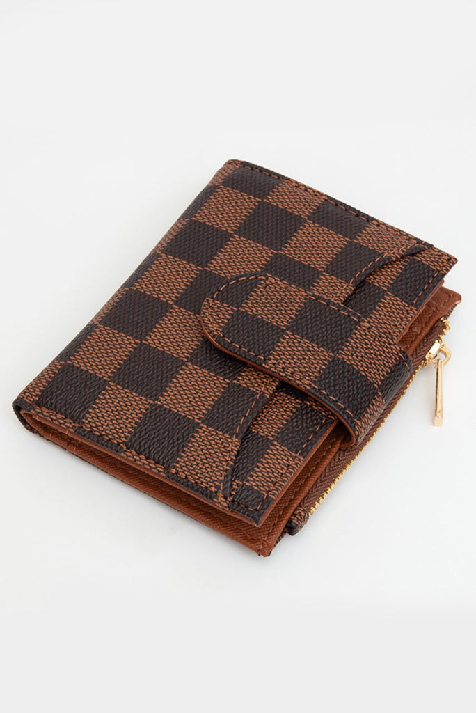 Leave It Luxe Checkered Snap Wallet - Brown