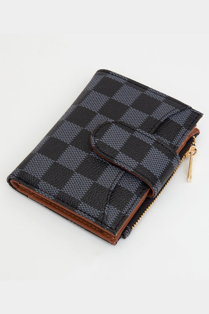 Leave It Luxe Checkered Snap Wallet - Black