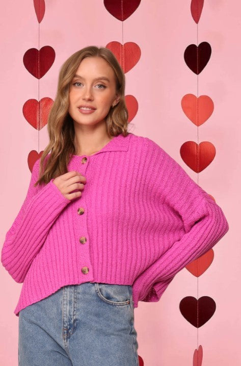 Berry Kisses Sweet Ribbed and Collared Sweater Top