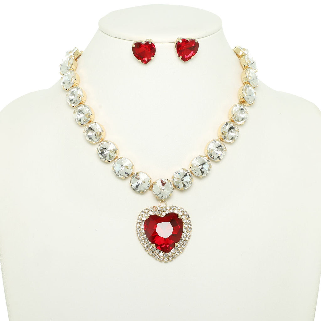 Classic Essence Heart Crystal Necklace - Red