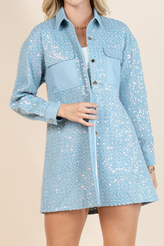 Reba Sequin Denim Button Up Shirt