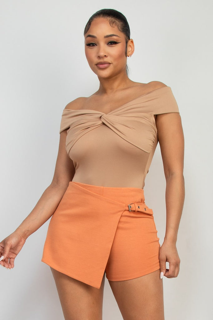 Twist of Chic Off Shoulder Top in Taupe